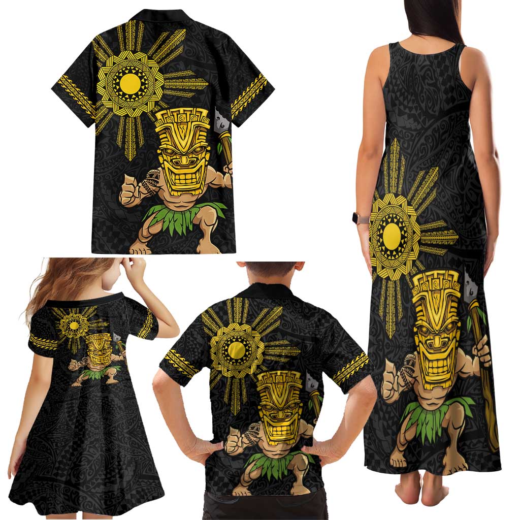 Hawaii and Philippines Together Family Matching Tank Maxi Dress and Hawaiian Shirt Warrior Tiki Mask and Filipino Sun Polynesian Style