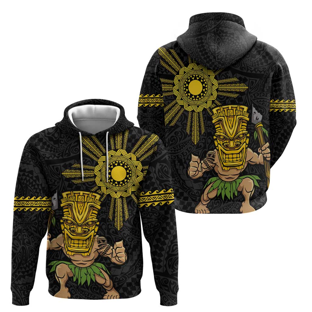 Hawaii and Philippines Together Hoodie Warrior Tiki Mask and Filipino Sun Polynesian Style