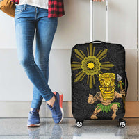 Hawaii and Philippines Together Luggage Cover Warrior Tiki Mask and Filipino Sun Polynesian Style