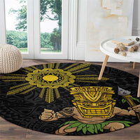 Hawaii and Philippines Together Round Carpet Warrior Tiki Mask and Filipino Sun Polynesian Style LT03 - Polynesian Pride
