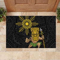 Hawaii and Philippines Together Rubber Doormat Warrior Tiki Mask and Filipino Sun Polynesian Style LT03 Black - Polynesian Pride