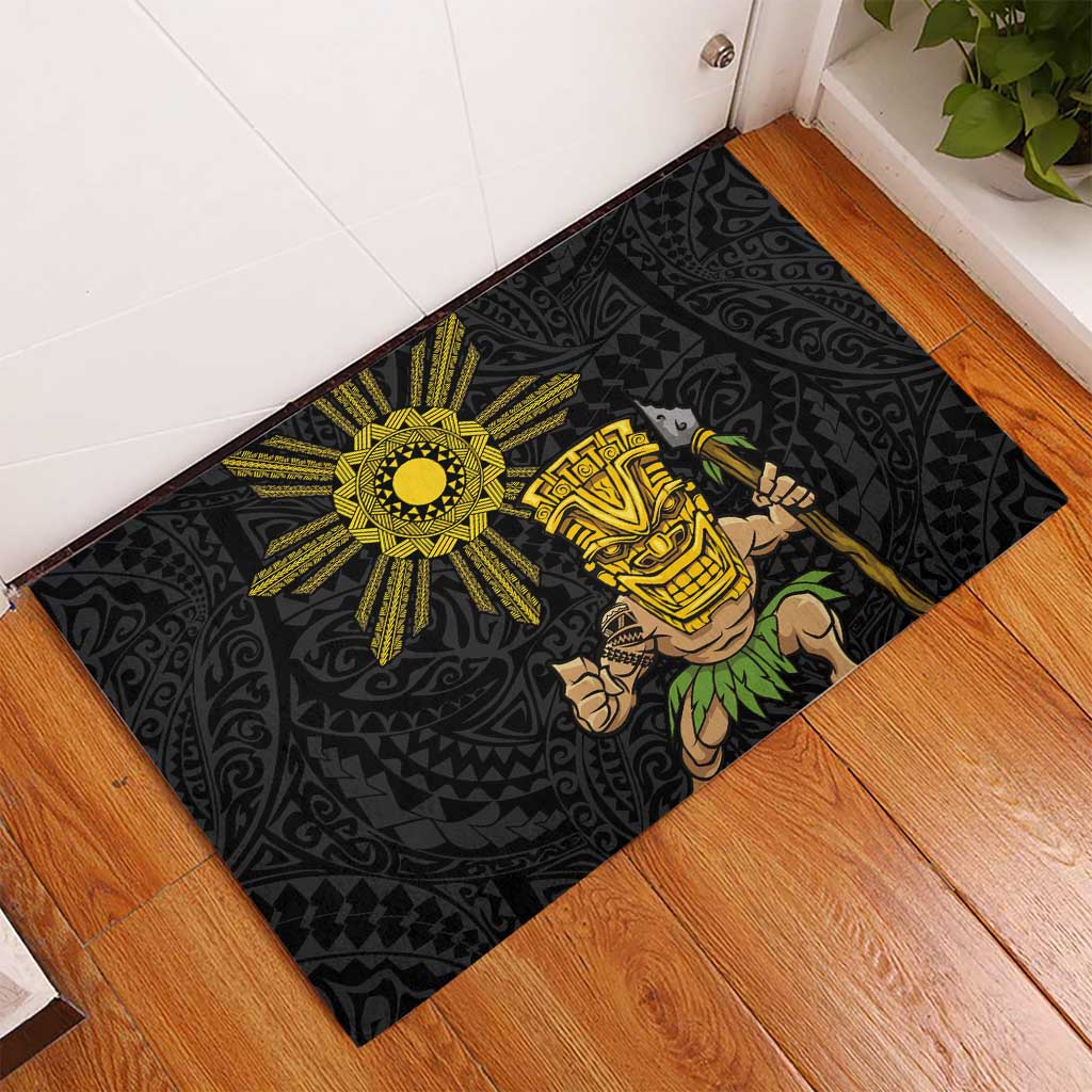 Hawaii and Philippines Together Rubber Doormat Warrior Tiki Mask and Filipino Sun Polynesian Style LT03 - Polynesian Pride