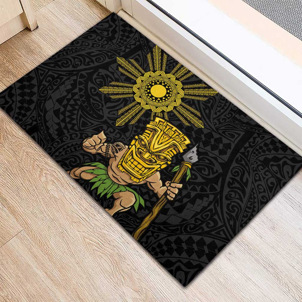 Hawaii and Philippines Together Rubber Doormat Warrior Tiki Mask and Filipino Sun Polynesian Style LT03 - Polynesian Pride