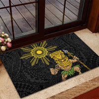Hawaii and Philippines Together Rubber Doormat Warrior Tiki Mask and Filipino Sun Polynesian Style LT03 - Polynesian Pride