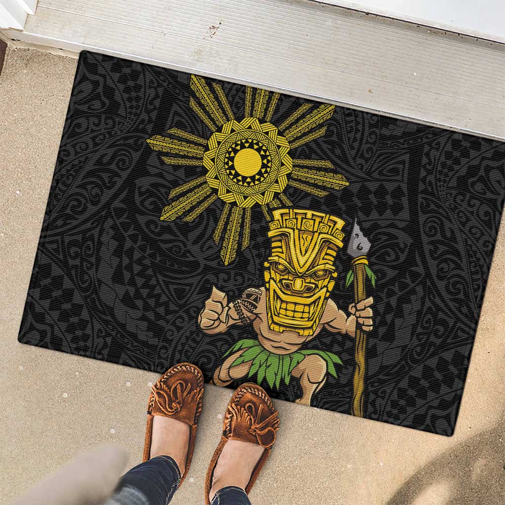 Hawaii and Philippines Together Rubber Doormat Warrior Tiki Mask and Filipino Sun Polynesian Style LT03 - Polynesian Pride