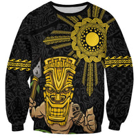 Hawaii and Philippines Together Sweatshirt Warrior Tiki Mask and Filipino Sun Polynesian Style LT03 Unisex Black - Polynesian Pride