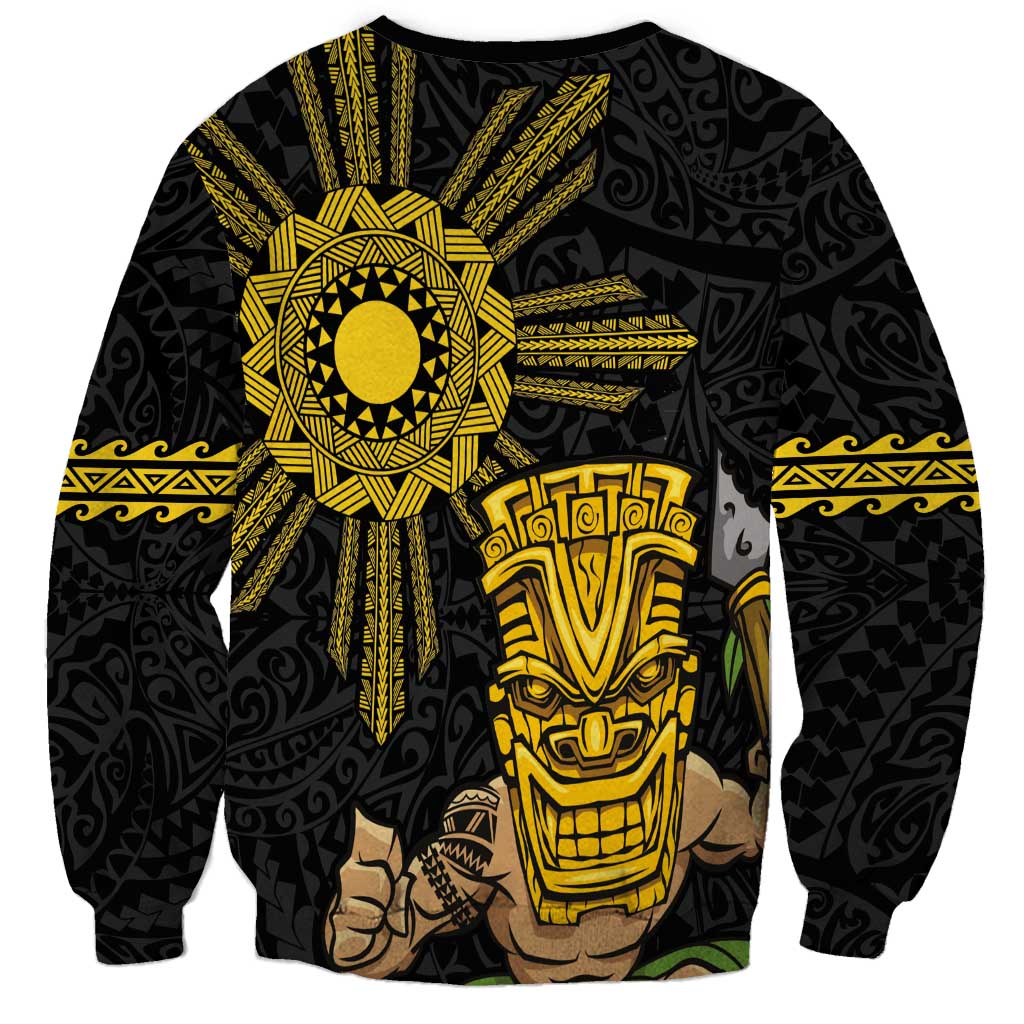 Hawaii and Philippines Together Sweatshirt Warrior Tiki Mask and Filipino Sun Polynesian Style LT03 - Polynesian Pride