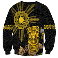 Hawaii and Philippines Together Sweatshirt Warrior Tiki Mask and Filipino Sun Polynesian Style LT03 - Polynesian Pride