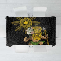 Hawaii and Philippines Together Tablecloth Warrior Tiki Mask and Filipino Sun Polynesian Style LT03 Black - Polynesian Pride