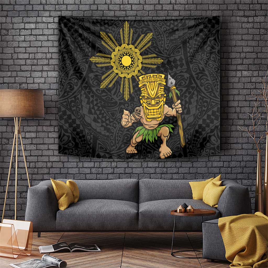 Hawaii and Philippines Together Tapestry Warrior Tiki Mask and Filipino Sun Polynesian Style LT03 - Polynesian Pride