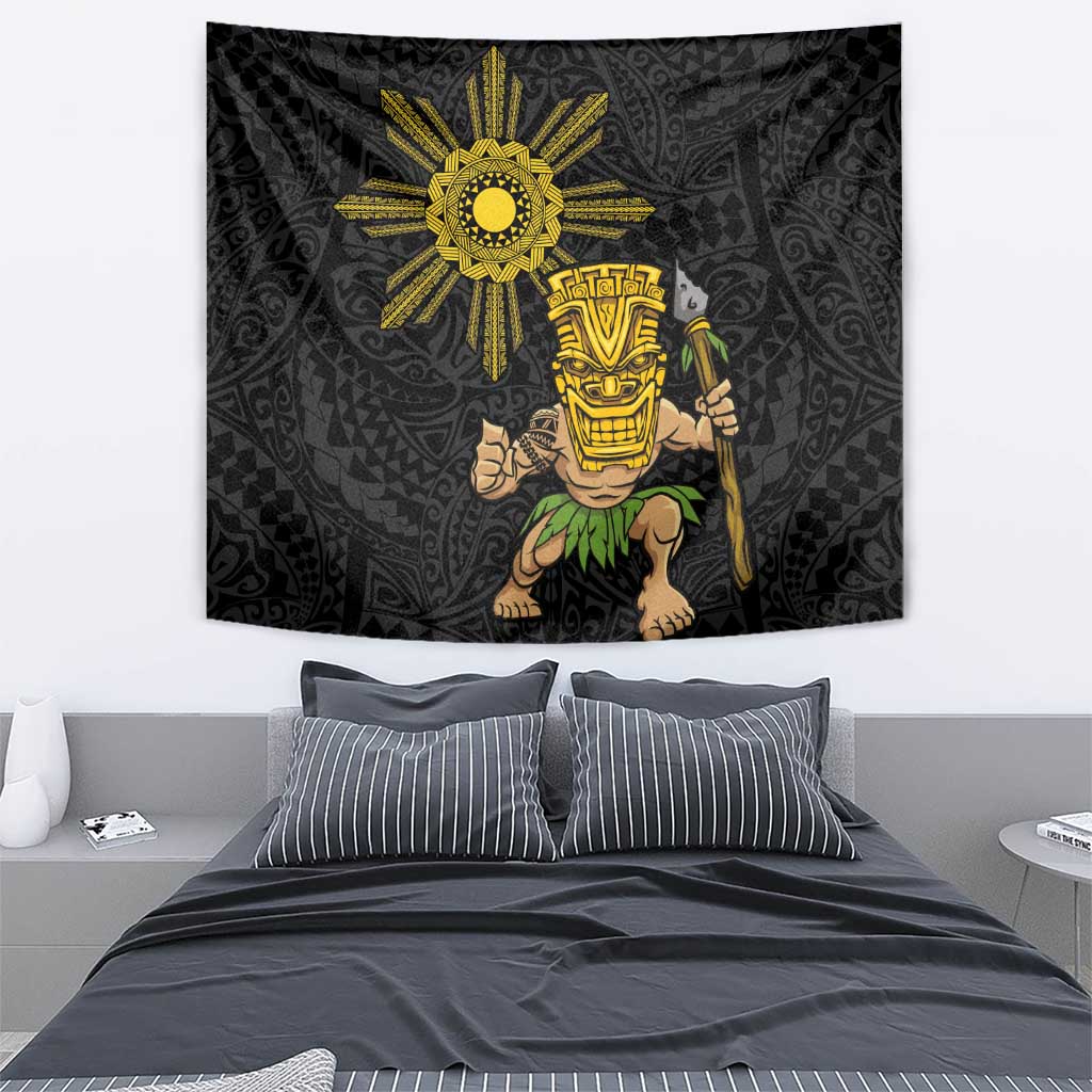 Hawaii and Philippines Together Tapestry Warrior Tiki Mask and Filipino Sun Polynesian Style LT03 - Polynesian Pride