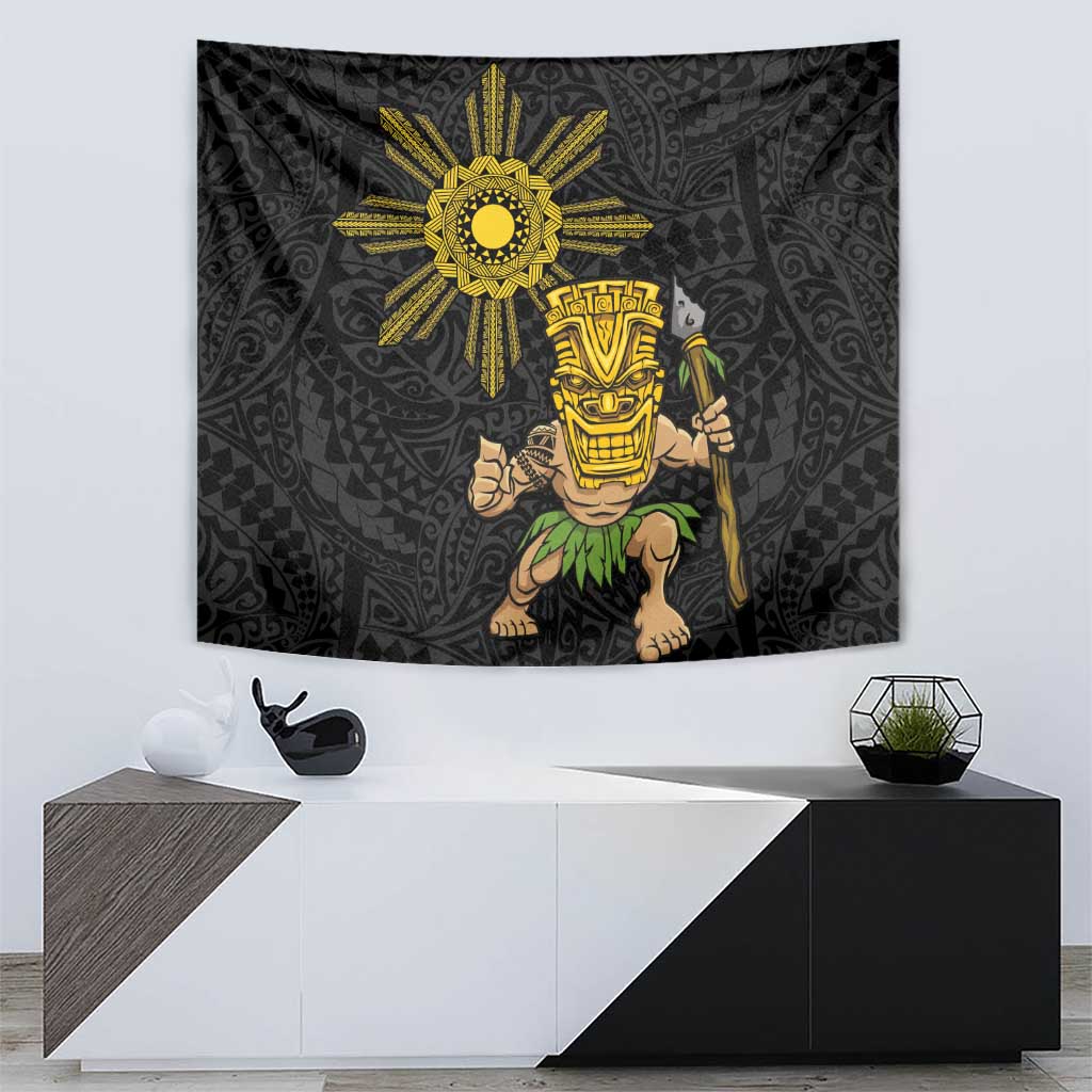 Hawaii and Philippines Together Tapestry Warrior Tiki Mask and Filipino Sun Polynesian Style LT03 - Polynesian Pride