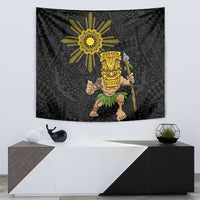 Hawaii and Philippines Together Tapestry Warrior Tiki Mask and Filipino Sun Polynesian Style LT03 - Polynesian Pride