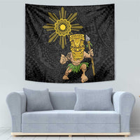 Hawaii and Philippines Together Tapestry Warrior Tiki Mask and Filipino Sun Polynesian Style LT03 - Polynesian Pride