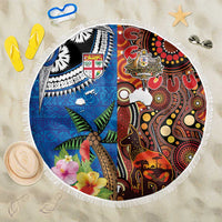 Fiji and Australia Together Beach Blanket Fijian Tapa Plants with Kangaroo and Aboriginal - Polynesian Pride