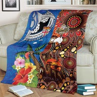 Fiji and Australia Together Blanket Fijian Tapa Plants with Kangaroo and Aboriginal - Polynesian Pride