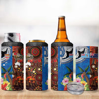 Fiji and Australia Together 4 in 1 Can Cooler Tumbler Fijian Tapa Plants with Kangaroo and Aboriginal - Polynesian Pride