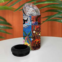 Fiji and Australia Together 4 in 1 Can Cooler Tumbler Fijian Tapa Plants with Kangaroo and Aboriginal - Polynesian Pride