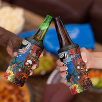 Fiji and Australia Together 4 in 1 Can Cooler Tumbler Fijian Tapa Plants with Kangaroo and Aboriginal - Polynesian Pride