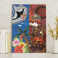 Fiji and Australia Together Canvas Wall Art Fijian Tapa Plants with Kangaroo and Aboriginal - Polynesian Pride