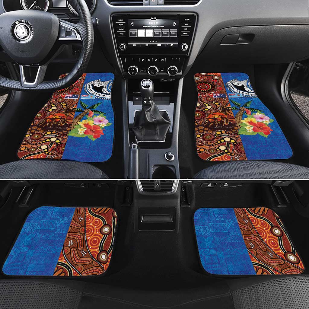 Fiji and Australia Together Car Mats Fijian Tapa Plants with Kangaroo and Aboriginal - Polynesian Pride
