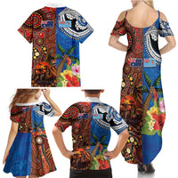 Fiji and Australia Together Family Matching Summer Maxi Dress and Hawaiian Shirt Fijian Tapa Plants with Kangaroo and Aboriginal LT03 - Polynesian Pride