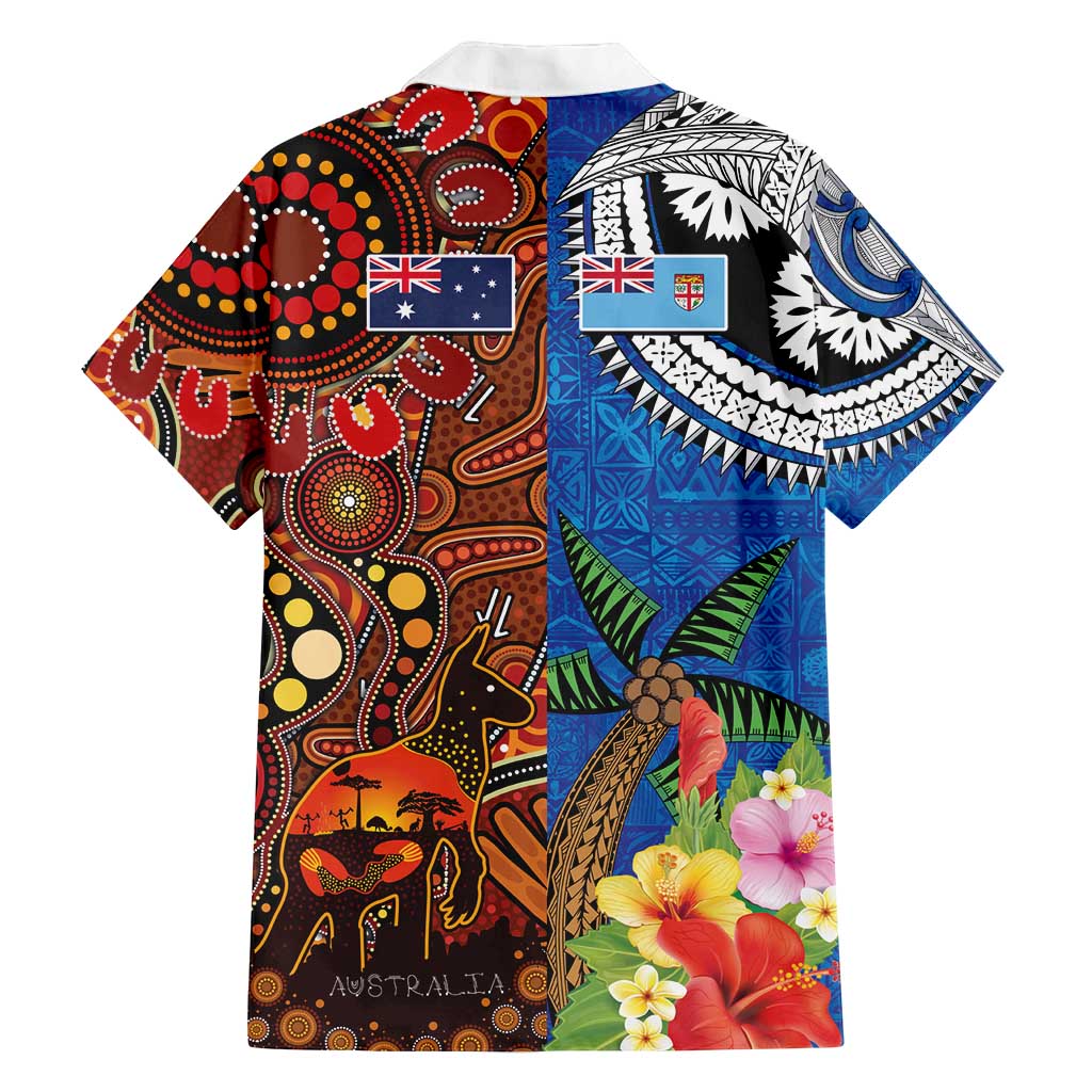 Fiji and Australia Together Family Matching Summer Maxi Dress and Hawaiian Shirt Fijian Tapa Plants with Kangaroo and Aboriginal LT03 - Polynesian Pride