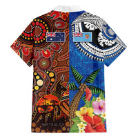 Fiji and Australia Together Family Matching Summer Maxi Dress and Hawaiian Shirt Fijian Tapa Plants with Kangaroo and Aboriginal LT03 - Polynesian Pride