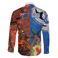 Fiji and Australia Together Family Matching Summer Maxi Dress and Hawaiian Shirt Fijian Tapa Plants with Kangaroo and Aboriginal LT03 - Polynesian Pride