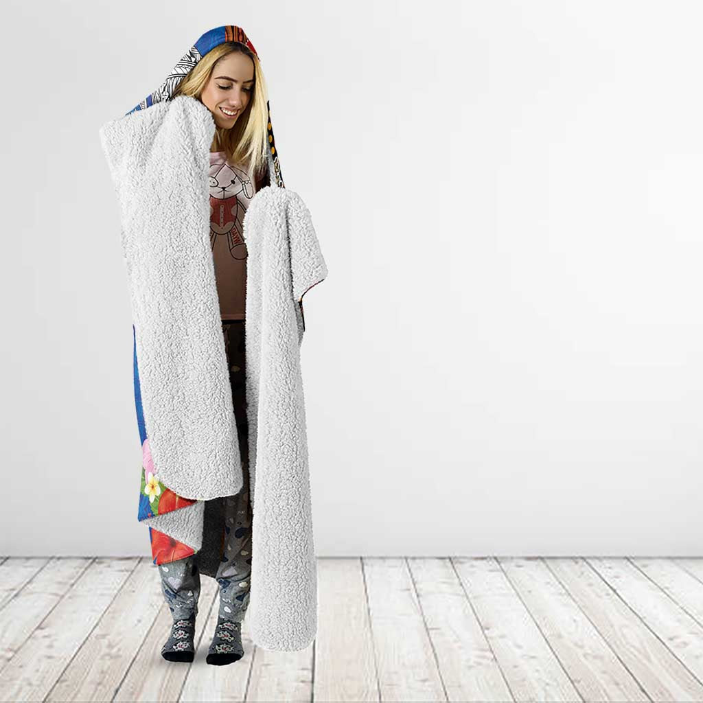 Fiji and Australia Together Hooded Blanket Fijian Tapa Plants with Kangaroo and Aboriginal - Polynesian Pride