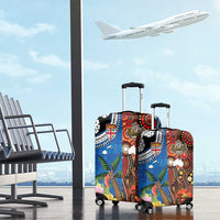 Fiji and Australia Together Luggage Cover Fijian Tapa Plants with Kangaroo and Aboriginal - Polynesian Pride