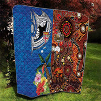 Fiji and Australia Together Quilt Fijian Tapa Plants with Kangaroo and Aboriginal - Polynesian Pride