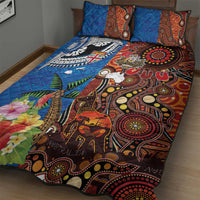 Fiji and Australia Together Quilt Bed Set Fijian Tapa Plants with Kangaroo and Aboriginal - Polynesian Pride
