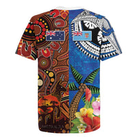 Fiji and Australia Together Rugby Jersey Fijian Tapa Plants with Kangaroo and Aboriginal LT03 - Polynesian Pride