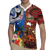 Fiji and Australia Together Rugby Jersey Fijian Tapa Plants with Kangaroo and Aboriginal LT03 - Polynesian Pride