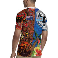 Fiji and Australia Together Rugby Jersey Fijian Tapa Plants with Kangaroo and Aboriginal LT03 - Polynesian Pride