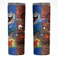 Fiji and Australia Together Skinny Tumbler Fijian Tapa Plants with Kangaroo and Aboriginal - Polynesian Pride