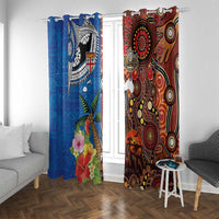Fiji and Australia Together Window Curtain Fijian Tapa Plants with Kangaroo and Aboriginal - Polynesian Pride