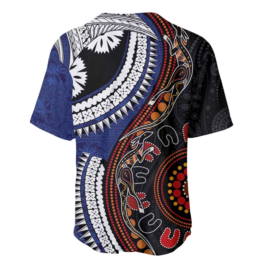 Fiji and Australia Together Baseball Jersey Kangaroo Aboriginal with Tribal Tapa Hibiscus Half Style - Polynesian Pride