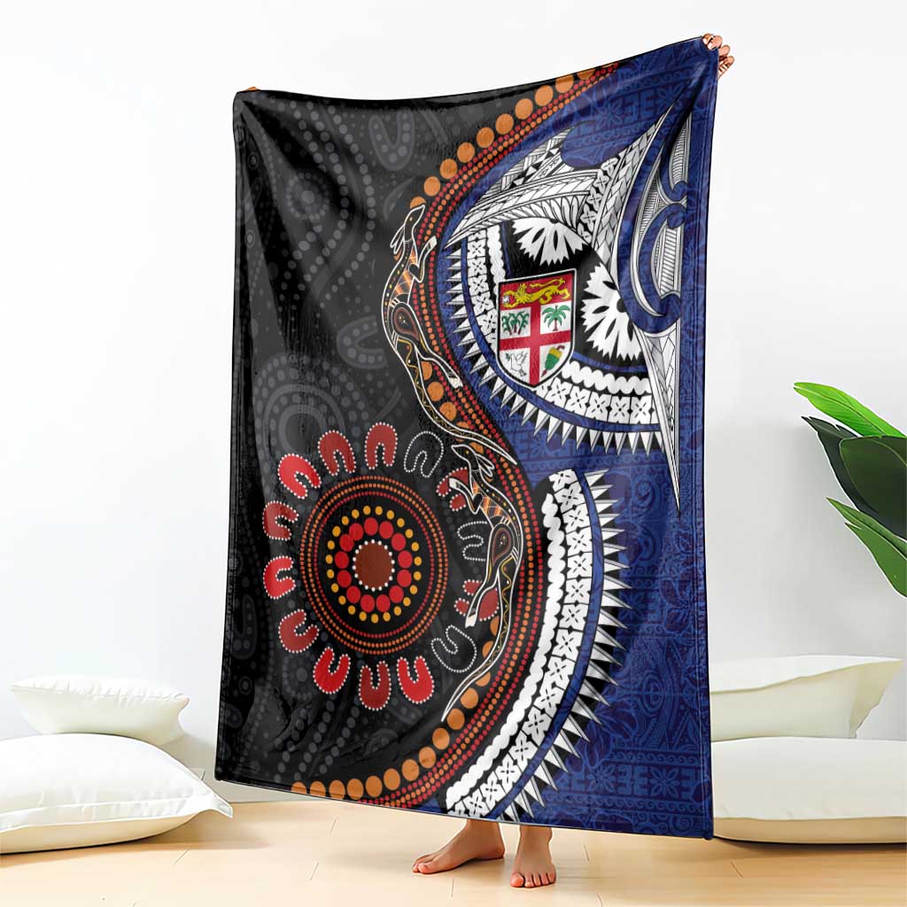Fiji and Australia Together Blanket Kangaroo Aboriginal with Tribal Tapa Hibiscus Half Style - Polynesian Pride
