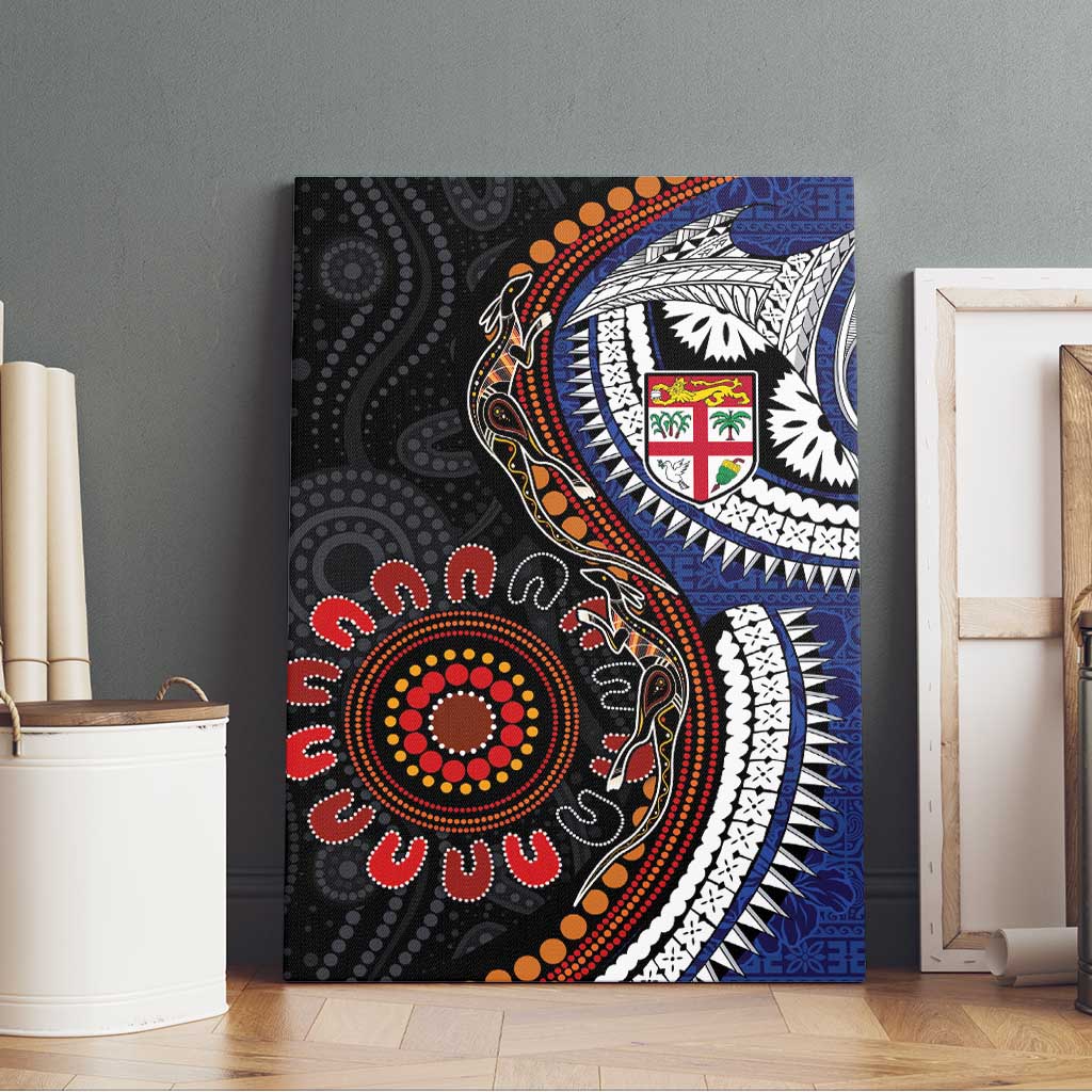 Fiji and Australia Together Canvas Wall Art Kangaroo Aboriginal with Tribal Tapa Hibiscus Half Style - Polynesian Pride