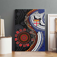 Fiji and Australia Together Canvas Wall Art Kangaroo Aboriginal with Tribal Tapa Hibiscus Half Style - Polynesian Pride