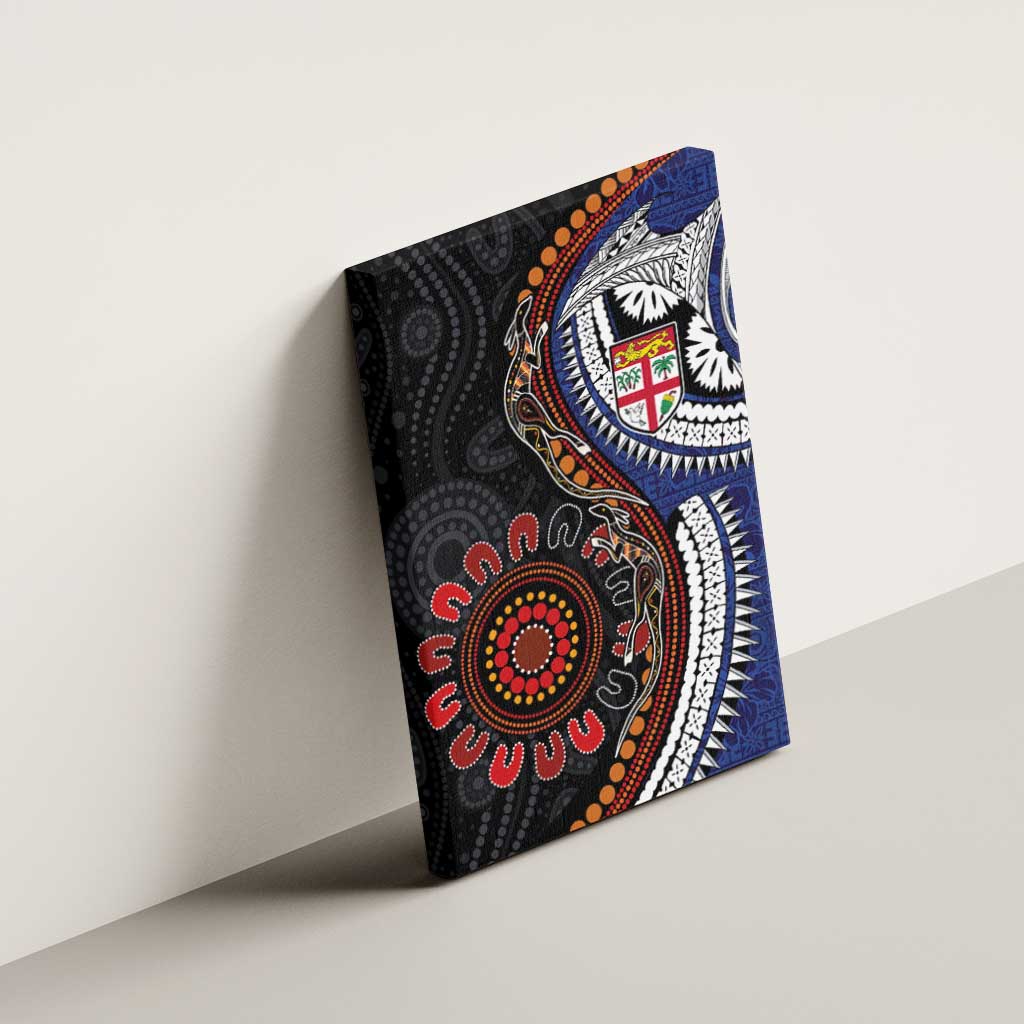 Fiji and Australia Together Canvas Wall Art Kangaroo Aboriginal with Tribal Tapa Hibiscus Half Style - Polynesian Pride