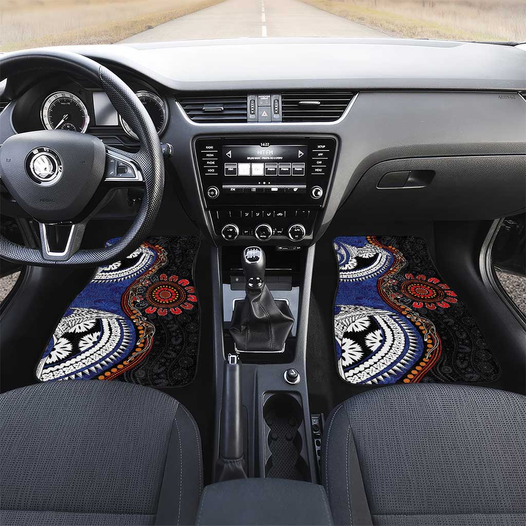 Fiji and Australia Together Car Mats Kangaroo Aboriginal with Tribal Tapa Hibiscus Half Style - Polynesian Pride