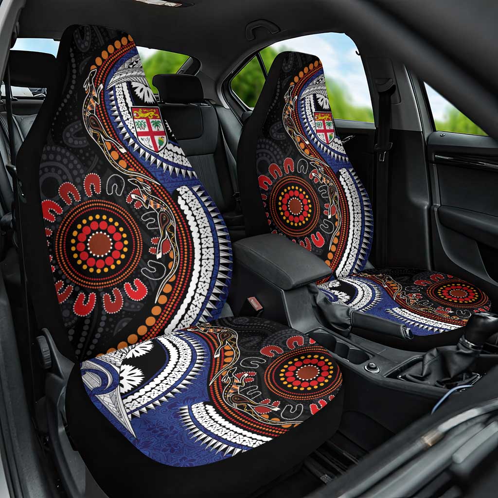 Fiji and Australia Together Car Seat Cover Kangaroo Aboriginal with Tribal Tapa Hibiscus Half Style - Polynesian Pride