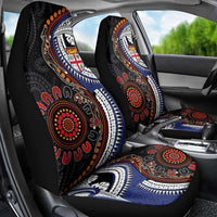Fiji and Australia Together Car Seat Cover Kangaroo Aboriginal with Tribal Tapa Hibiscus Half Style - Polynesian Pride