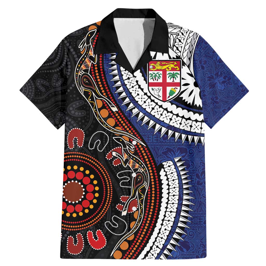 Fiji and Australia Together Family Matching Mermaid Dress and Hawaiian Shirt Kangaroo Aboriginal with Tribal Tapa Hibiscus Half Style - Polynesian Pride