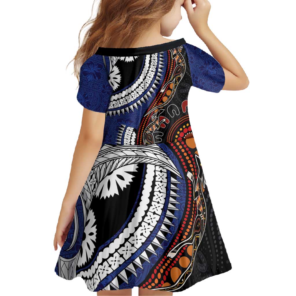 Fiji and Australia Together Family Matching Off Shoulder Maxi Dress and Hawaiian Shirt Kangaroo Aboriginal with Tribal Tapa Hibiscus Half Style - Polynesian Pride