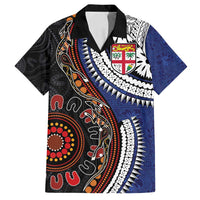 Fiji and Australia Together Family Matching Off Shoulder Maxi Dress and Hawaiian Shirt Kangaroo Aboriginal with Tribal Tapa Hibiscus Half Style - Polynesian Pride