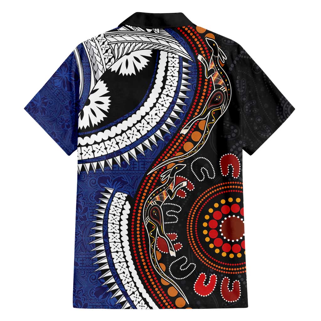 Fiji and Australia Together Family Matching Summer Maxi Dress and Hawaiian Shirt Kangaroo Aboriginal with Tribal Tapa Hibiscus Half Style - Polynesian Pride